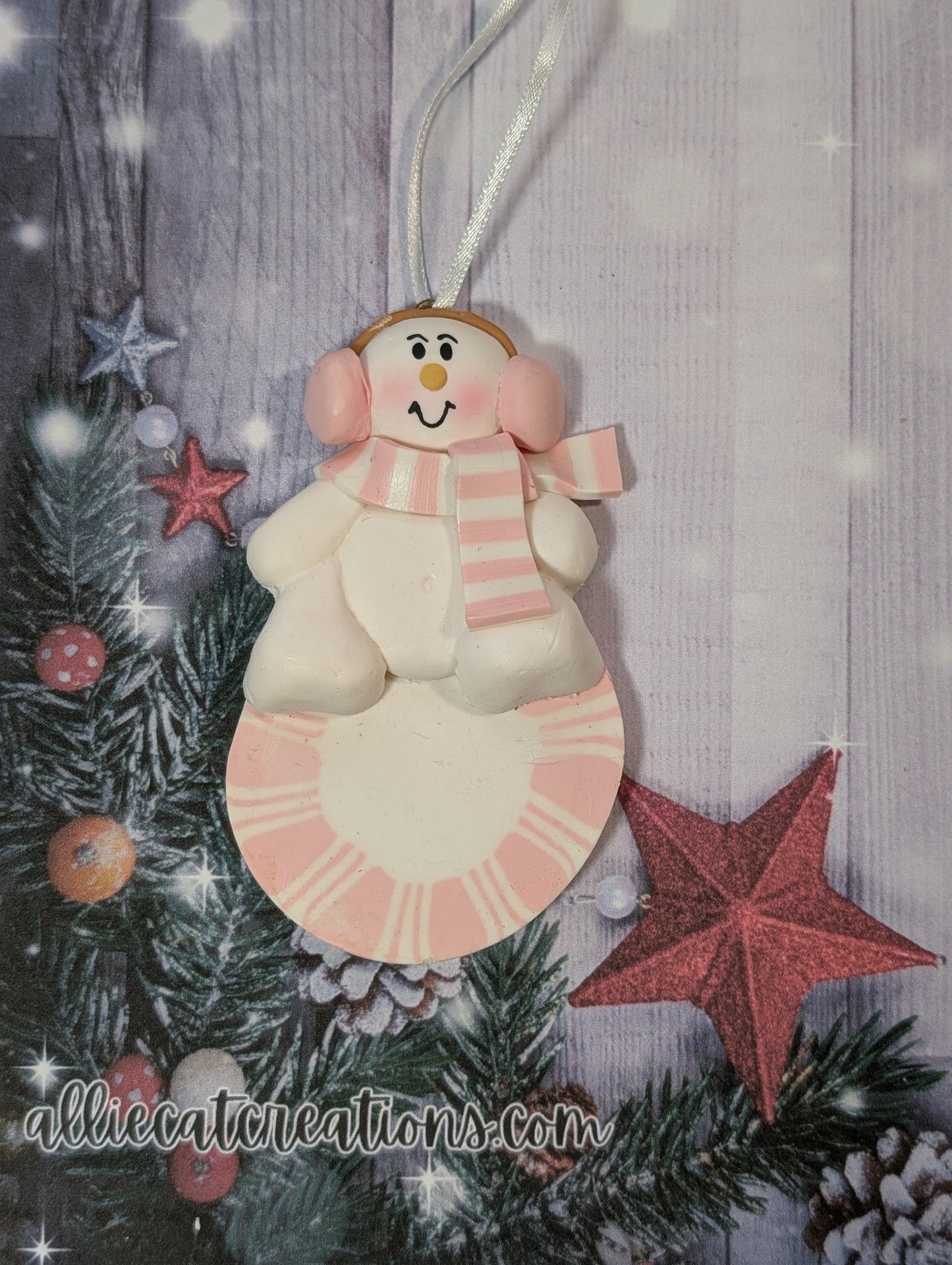 Pink snowman on Candy Ornament