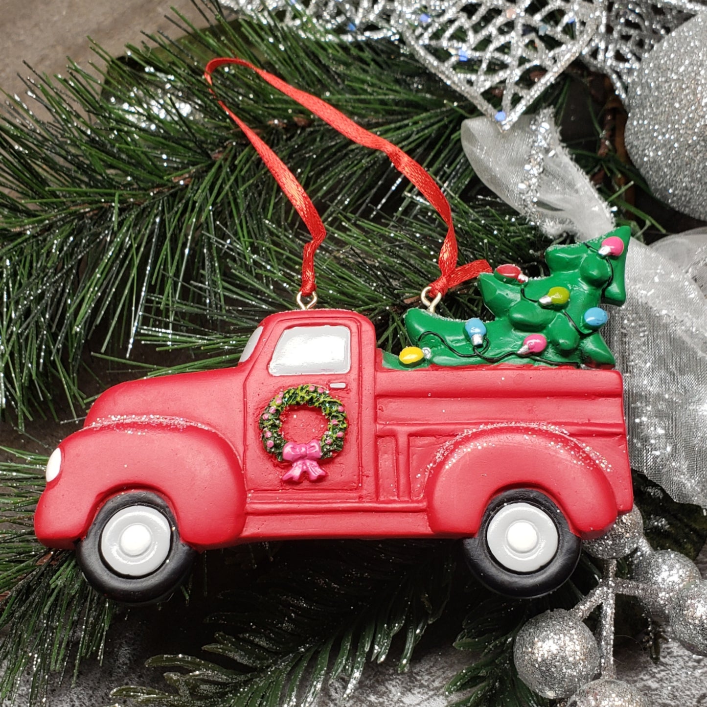 Red Truck with tree Ornament
