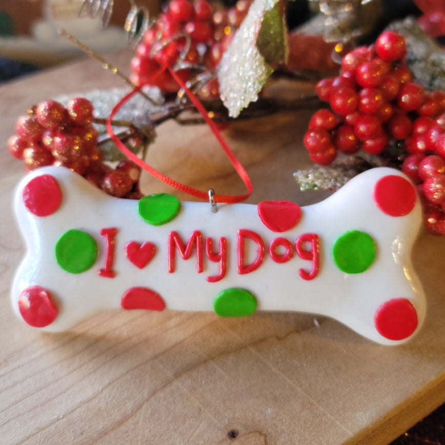 I love my Dog bone Ornament