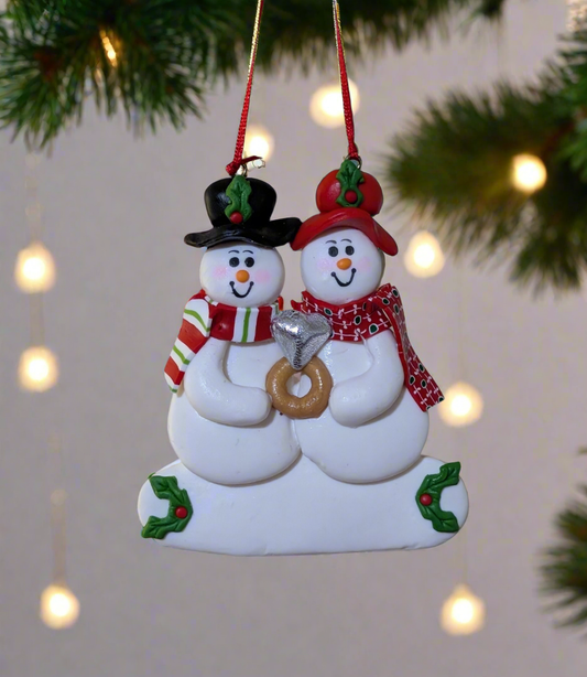 Snow Couple with Ring Ornament