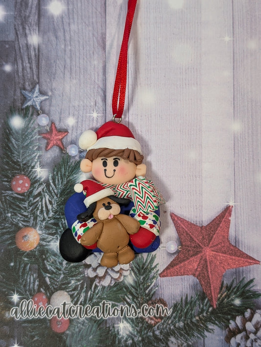 Kid with Dog Ornament