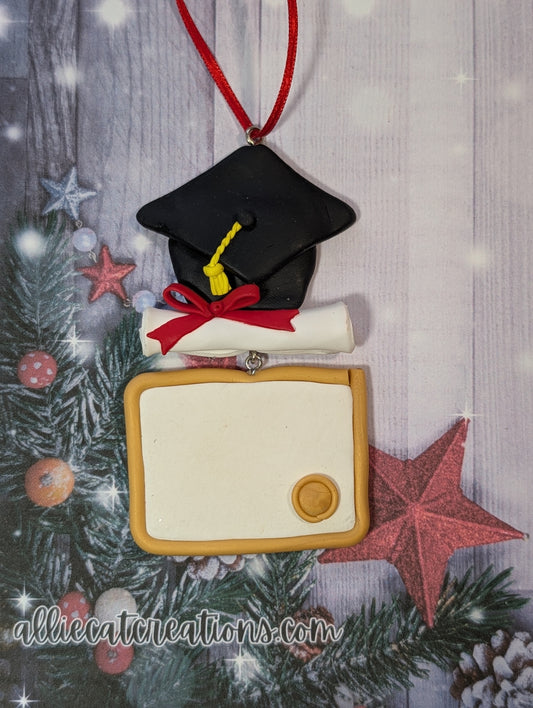 Grad cap and scroll ornament
