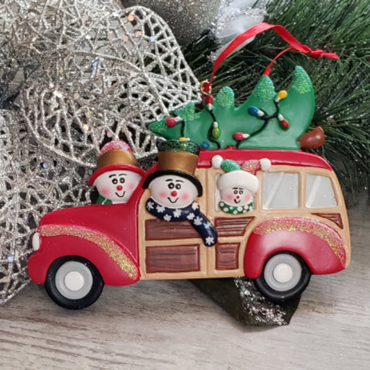 Red Station Wagon Family Ornament