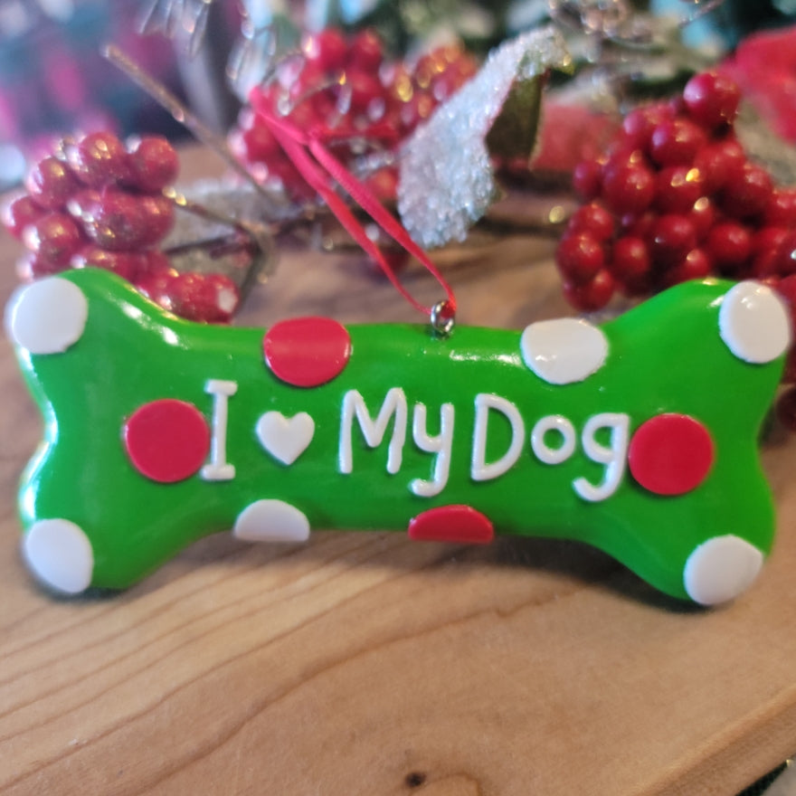 I love my Dog bone Ornament