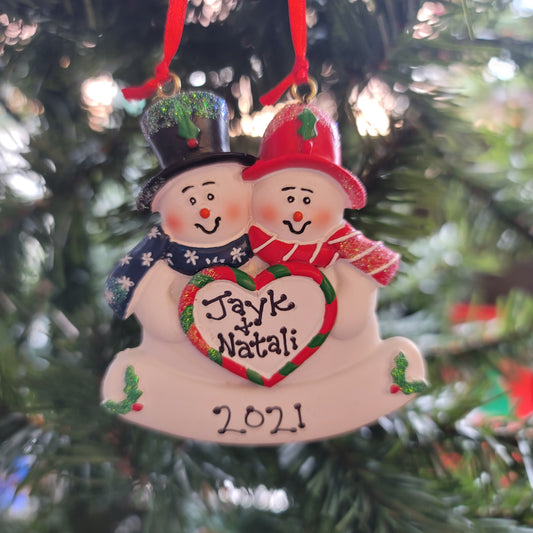 Snow Couple with heart Ornament